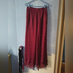 Tularosa Burgundy Satin Lace Hem Wide Leg Pants S